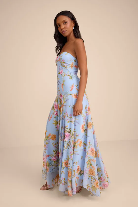 Alandria Light Blue Floral Drop Waist Maxi Dress sold by Lulus product image thumbnail 4