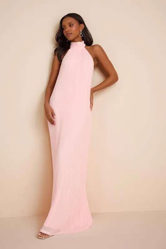 Marta Light Pink Pleated Backless Maxi Dress made by Lulus