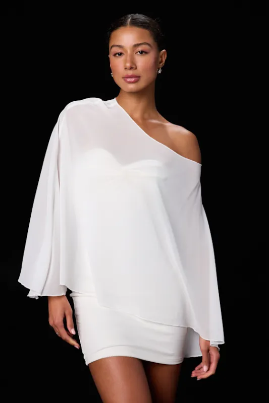 Maverly White Ponte Knit Cape Sleeve Mini Dress made by Lulus