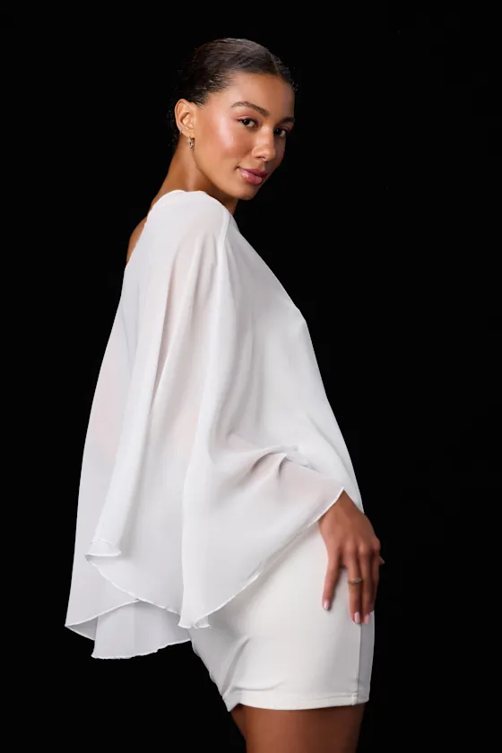 Maverly White Ponte Knit Cape Sleeve Mini Dress sold by Lulus product image thumbnail 2