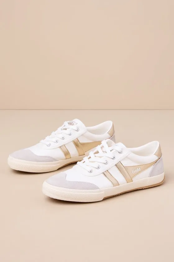 Badminton Off White and Gold Color Block Suede Leather Sneakers sold by Lulus product image thumbnail 2