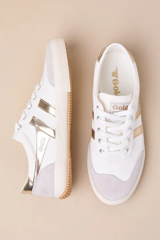 Badminton Off White and Gold Color Block Suede Leather Sneakers sold by Lulus product image thumbnail 3