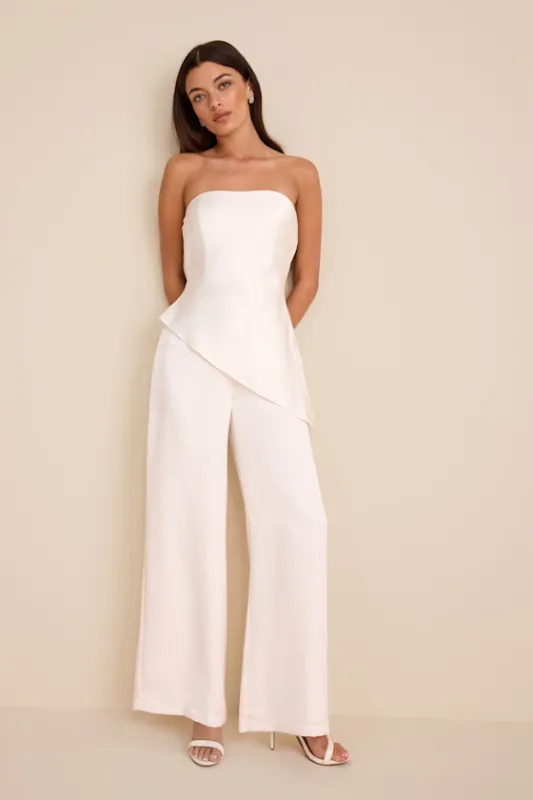 Zettie White Organza Asymmetrical Jumpsuit made by Lulus