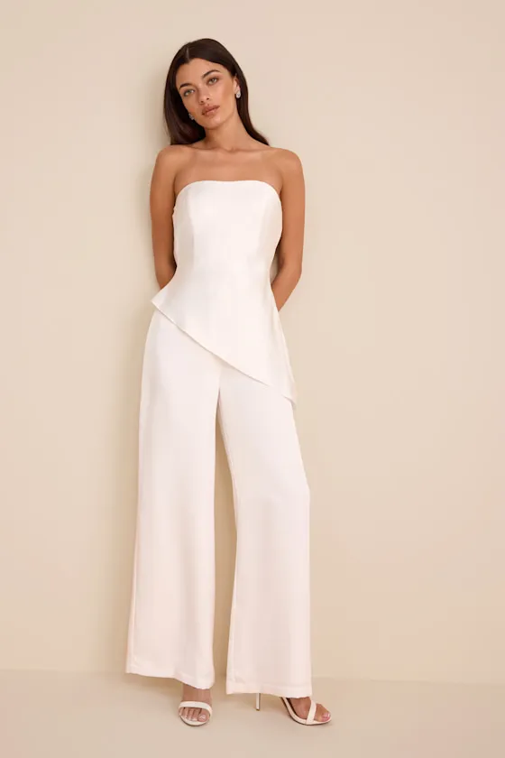 Zettie White Organza Asymmetrical Jumpsuit sold by Lulus
