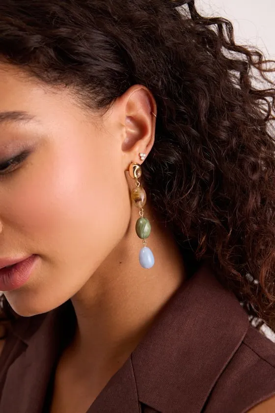 Lesia Gold Multi Stone Drop Earrings sold by Lulus