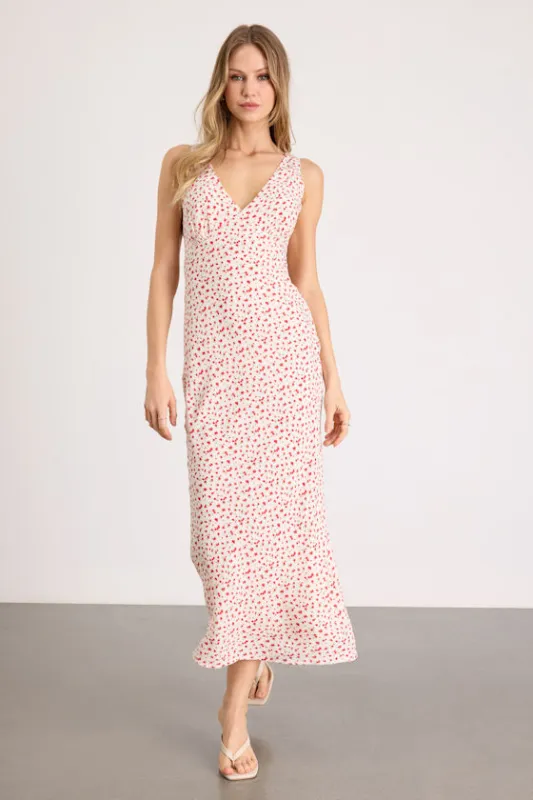 Avaya Ivory Ditsy Floral Slip Midi Dress made by Lulus