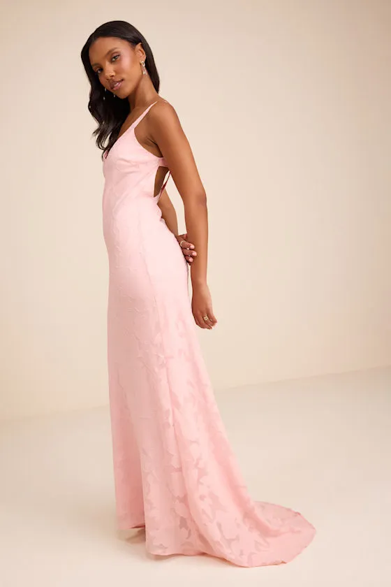 Perfectly Classy Light Pink Floral Burnout Backless Maxi Dress sold by Lulus product image thumbnail 4