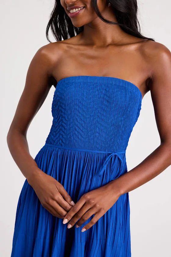 Altana Blue Pleated Strapless Midi Dress sold by Lulus product image thumbnail 2