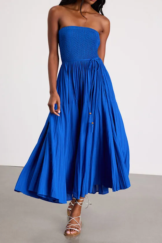 Altana Blue Pleated Strapless Midi Dress sold by Lulus product image thumbnail 3