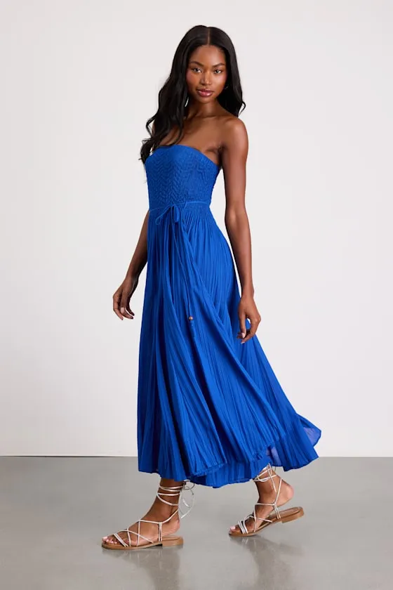 Altana Blue Pleated Strapless Midi Dress sold by Lulus product image thumbnail 4