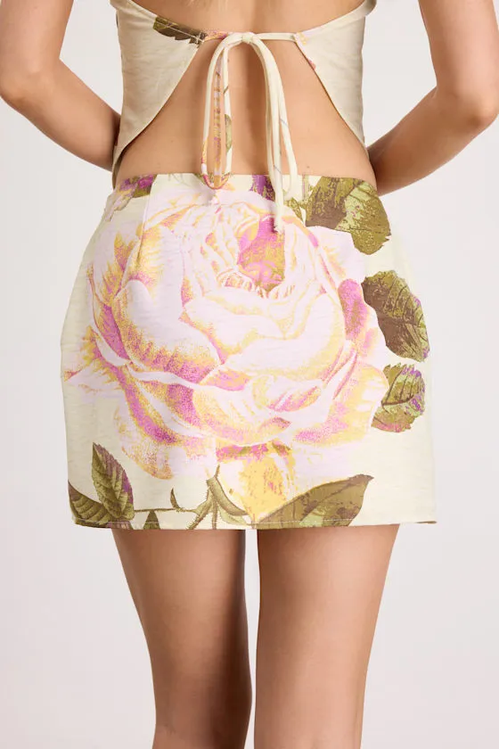 Dawson Light Yellow Floral Satin Mini Skirt sold by Lulus product image thumbnail 3