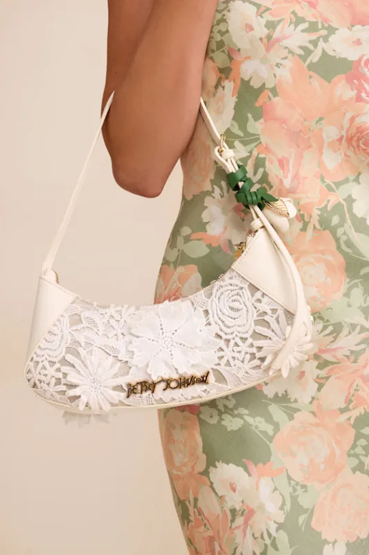 Lacey Crochet White Shoulder Bag made by Betsey Johnson