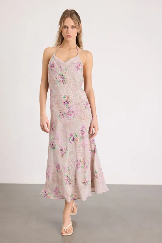 Antonella Blush Leopard Floral Print Halter Midi Dress made by Lulus