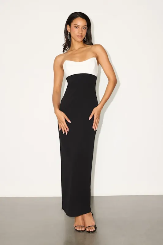 Davina Black and White Color Block Ponte Knit Maxi Dress made by Lulus