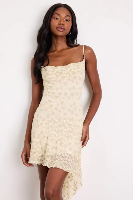 Kenia Cream Lace Asymmetrical Mini Dress made by Lulus
