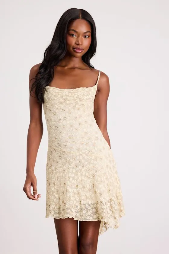 Kenia Cream Lace Asymmetrical Mini Dress sold by Lulus product image thumbnail 4
