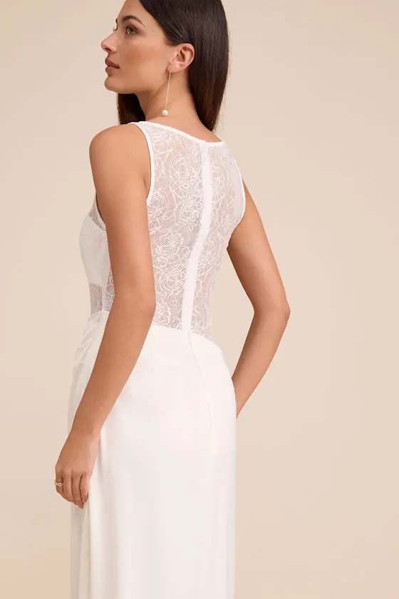 Akasha White Sheer Lace Mixed-Media Maxi Dress sold by Lulus product image thumbnail 3