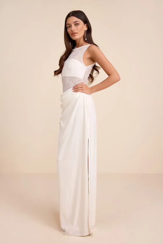Akasha White Sheer Lace Mixed-Media Maxi Dress sold by Lulus product image thumbnail 4