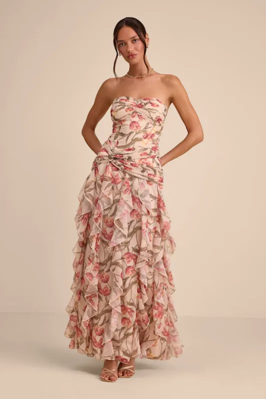 Danna Cream Multi Floral Ruffled Maxi Dress made by Lulus