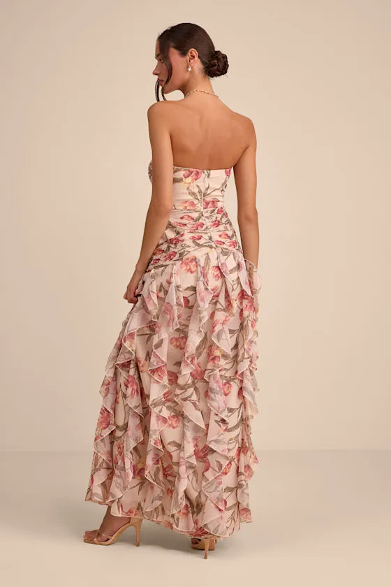 Danna Cream Multi Floral Ruffled Maxi Dress sold by Lulus product image thumbnail 3