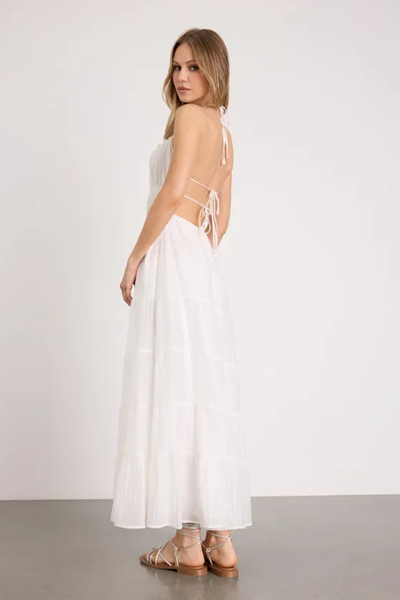 Ameera White Textured Tiered Backless Maxi Dress sold by Lulus product image thumbnail 3