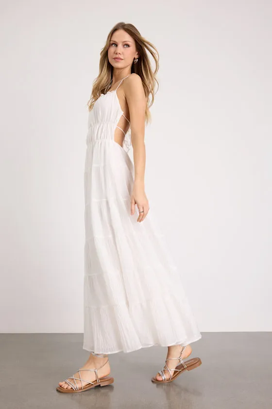 Ameera White Textured Tiered Backless Maxi Dress sold by Lulus product image thumbnail 4