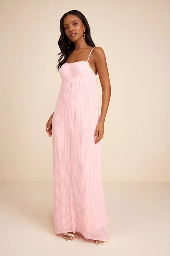 Avi Light Pink Pleated Sleeveless Maxi Dress sold by Lulus