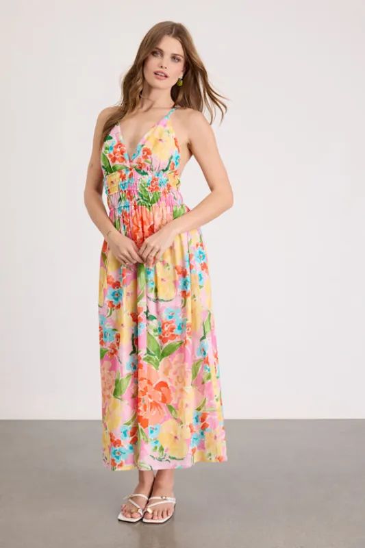 Layne Pink Multi Floral Backless Midi Dress made by Lulus