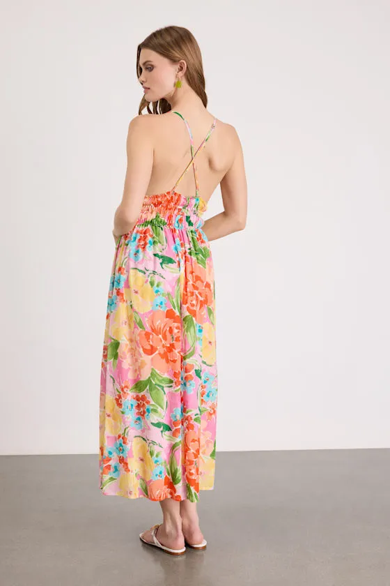 Layne Pink Multi Floral Backless Midi Dress sold by Lulus product image thumbnail 3