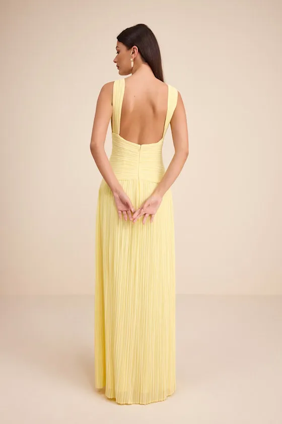 Kelina Light Yellow Pleated Drop Waist Maxi Dress sold by Lulus product image thumbnail 3