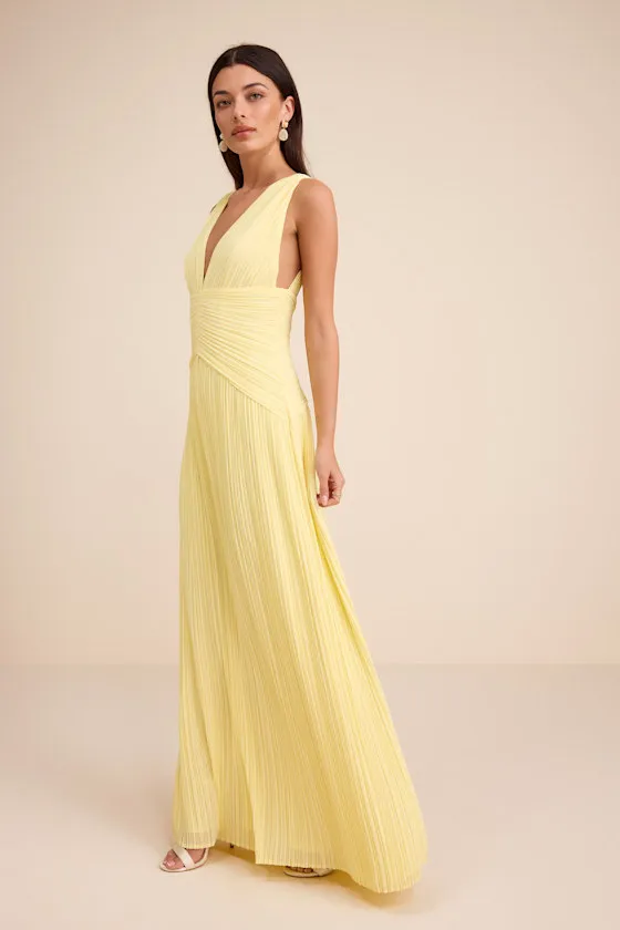 Kelina Light Yellow Pleated Drop Waist Maxi Dress sold by Lulus product image thumbnail 4