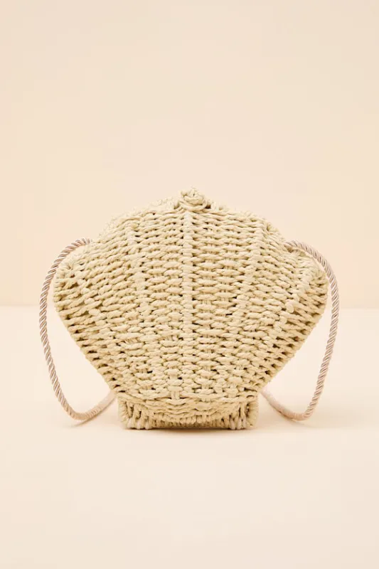 Andrina Beige Woven Straw Seashell Crossbody Bag made by Lulus