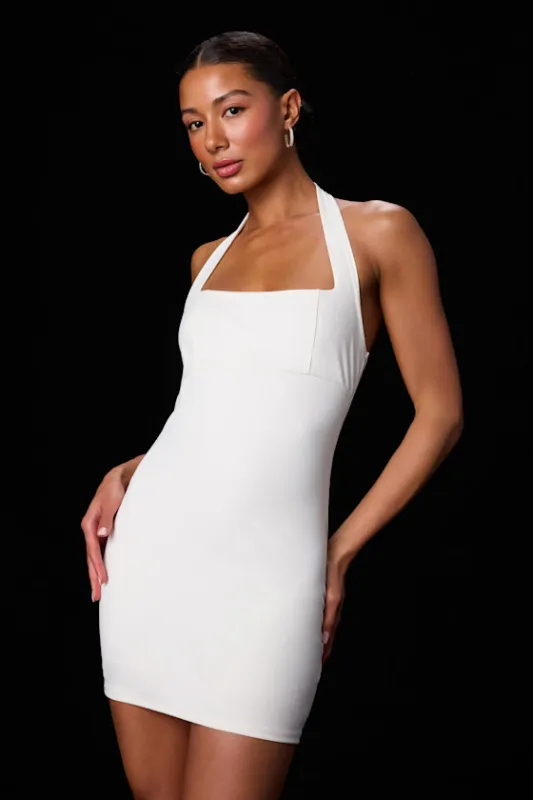 Reyna Ivory Ponte Knit Halter Mini Dress made by Lulus