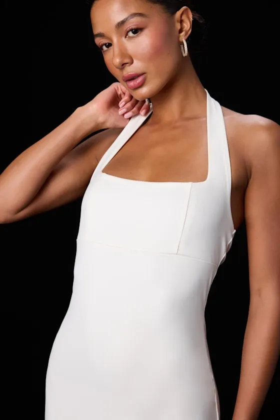 Reyna Ivory Ponte Knit Halter Mini Dress sold by Lulus product image thumbnail 4