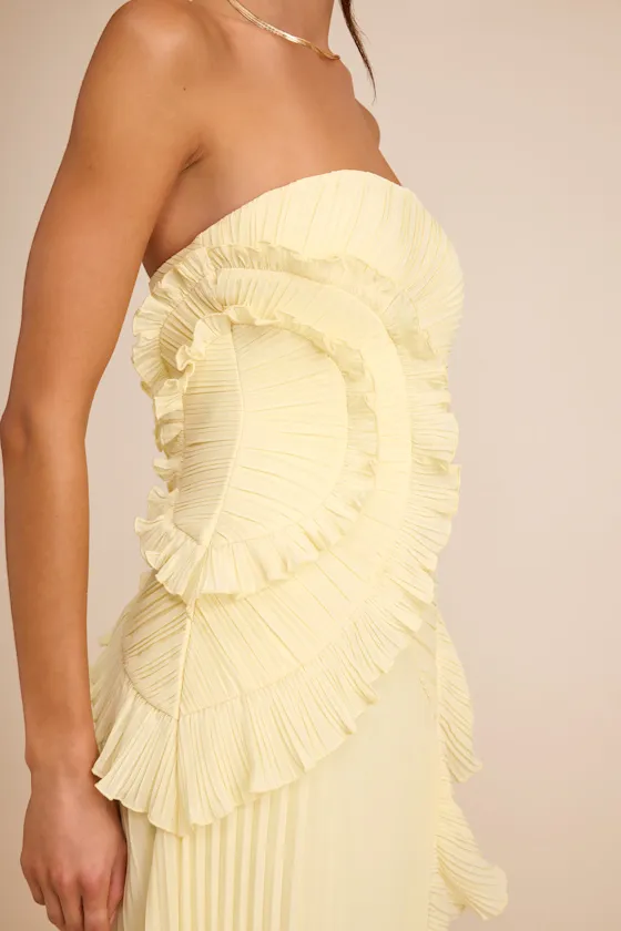 Brylee Light Yellow Pleated Ruffled Maxi Dress sold by Lulus product image thumbnail 2
