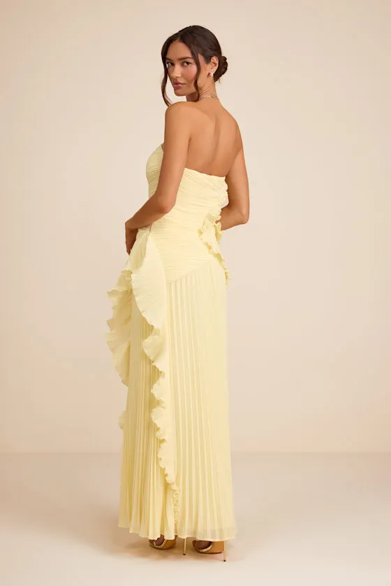 Brylee Light Yellow Pleated Ruffled Maxi Dress sold by Lulus product image thumbnail 3