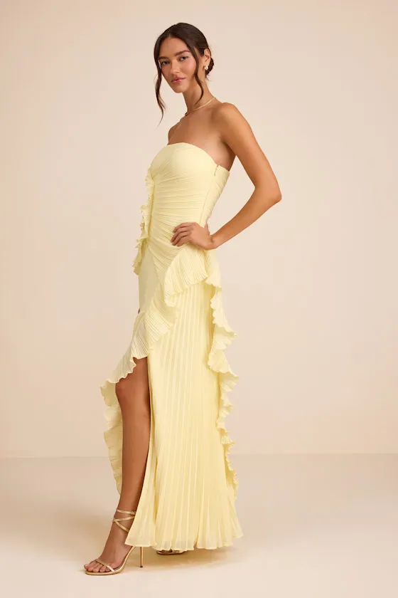 Brylee Light Yellow Pleated Ruffled Maxi Dress sold by Lulus product image thumbnail 4