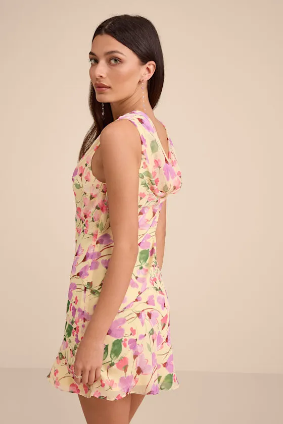 Odette Yellow Floral Cowl Neck Mini Dress sold by Lulus product image thumbnail 3