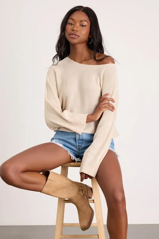 Jaylin Cream Boat Neck Pullover Sweater made by Lulus