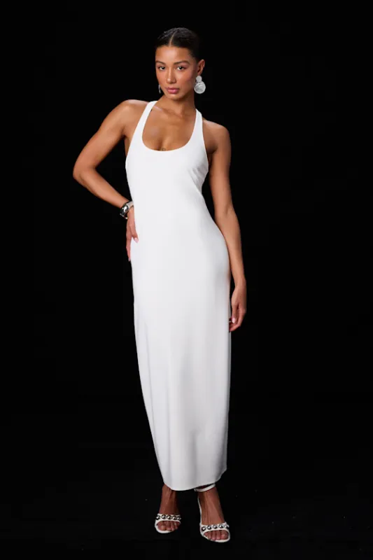 Jalini White Jersey Knit Scoop Neck Maxi Dress made by Lulus