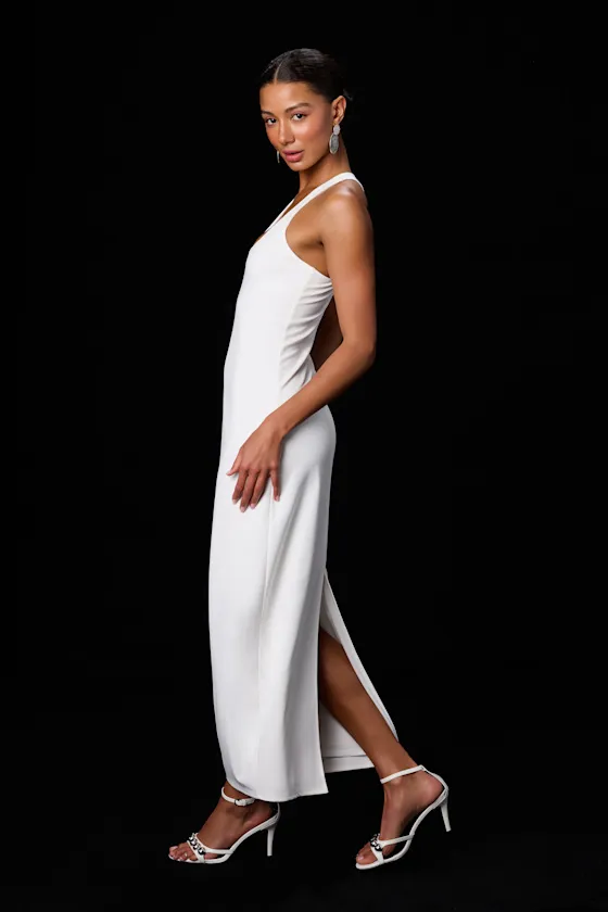Jalini White Jersey Knit Scoop Neck Maxi Dress sold by Lulus product image thumbnail 3