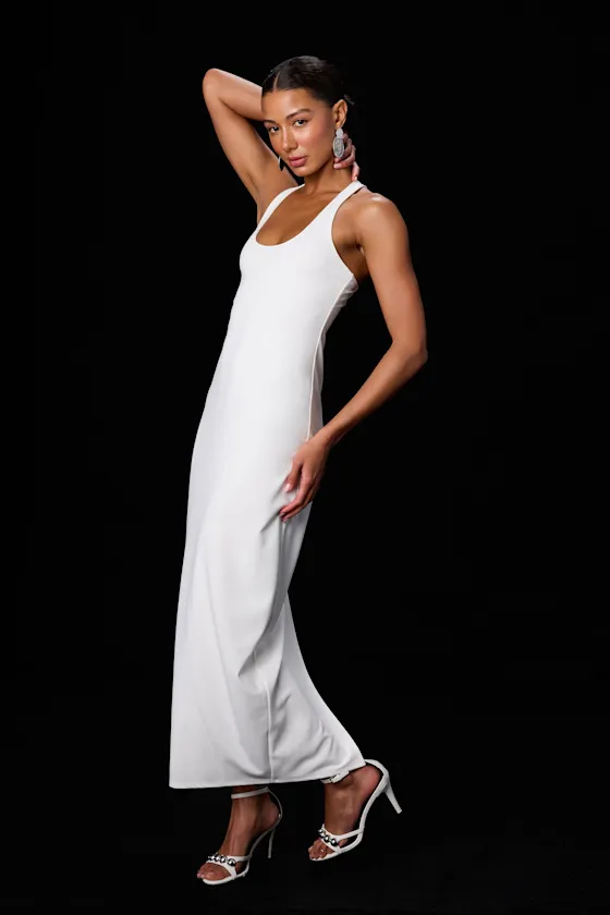 Jalini White Jersey Knit Scoop Neck Maxi Dress sold by Lulus product image thumbnail 4