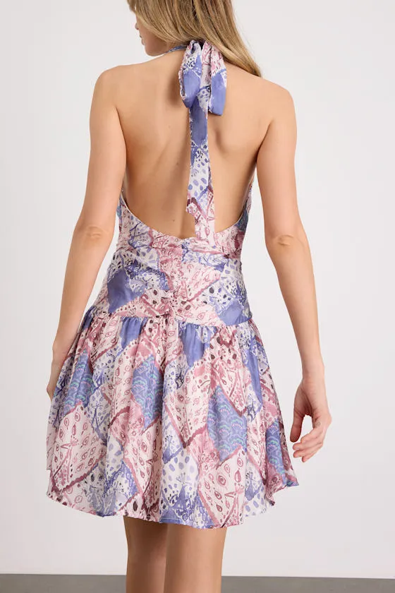 Lyndon Periwinkle and Pink Print Drop Waist Mini Dress sold by Lulus product image thumbnail 2