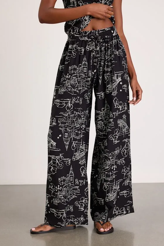Ravia Black Print Wide-Leg Pants sold by Lulus product image thumbnail 2