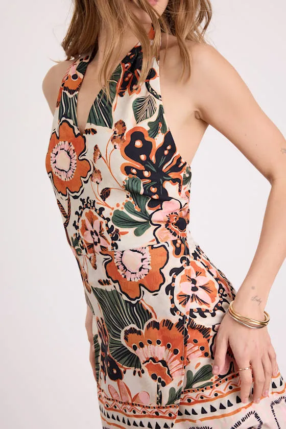 Siyanda Beige Multi Floral Faux-Wrap Mini Dress sold by Lulus product image thumbnail 4