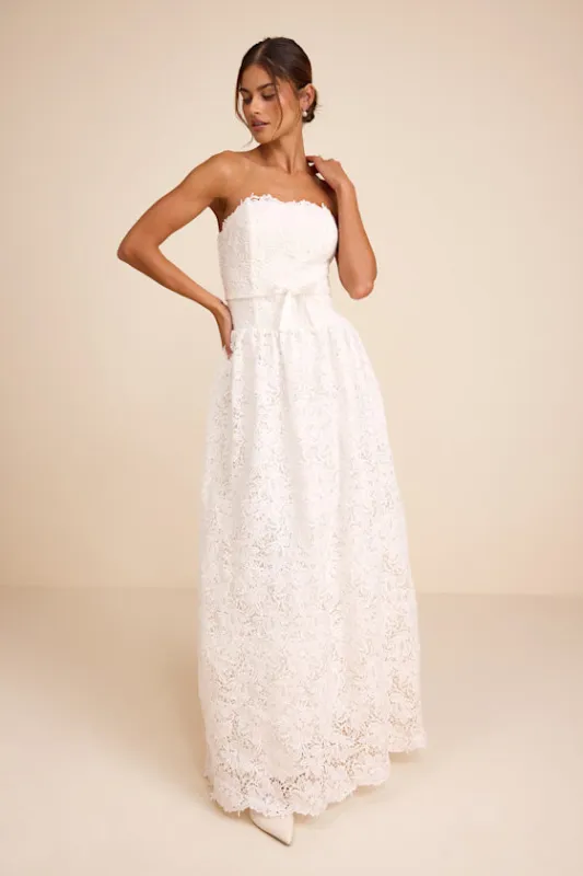 Gabby White Crochet Lace Strapless Maxi Dress made by Lulus