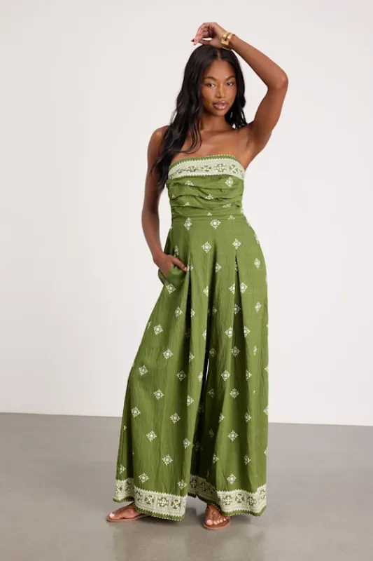 Alvaro Green Boho Print Tie-Back Jumpsuit made by Lulus