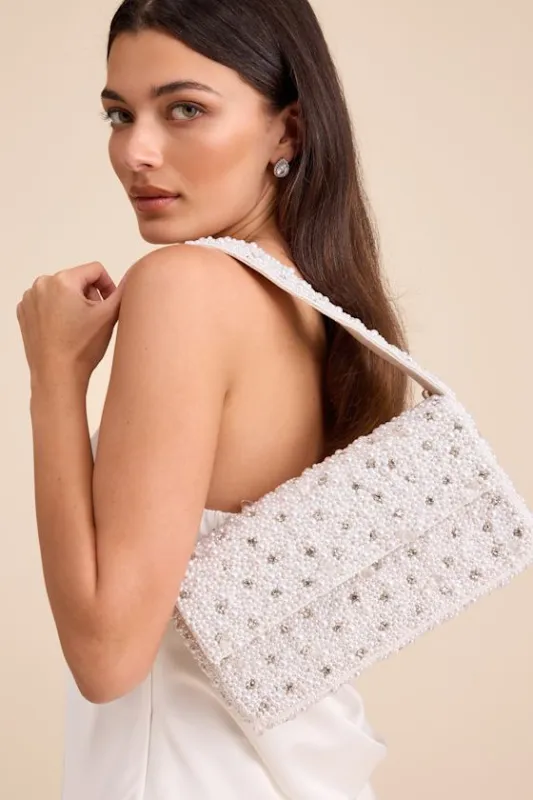 Vivi White Pearl Rhinestone Shoulder Bag made by Lulus