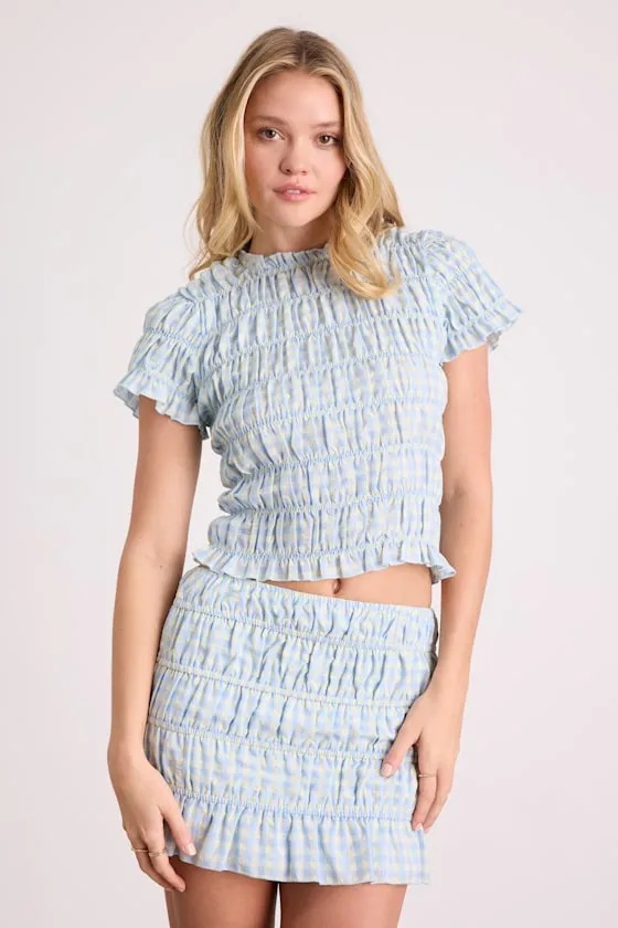 Celera Light Blue Gingham Smocked Top sold by Lulus product image thumbnail 2