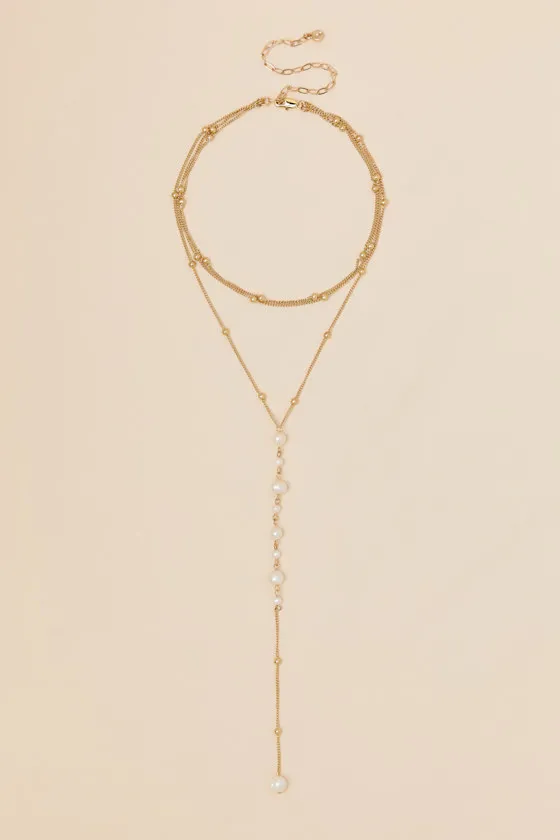 Coastal Pearl 14KT Gold Layered Lariat Necklace sold by Lulus product image thumbnail 2
